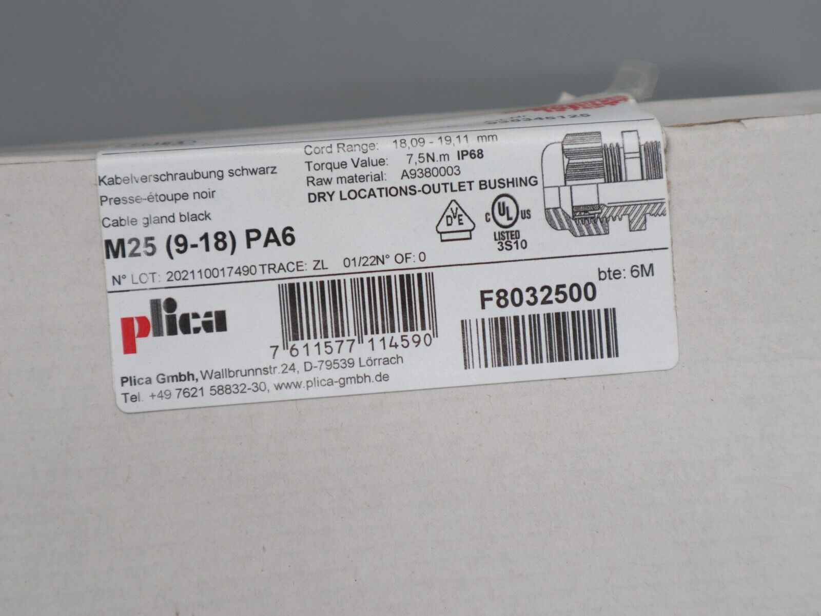 Kabelverschraubungen metrisch M25(9-18) PA6 Polyamid Kabelverschraubung