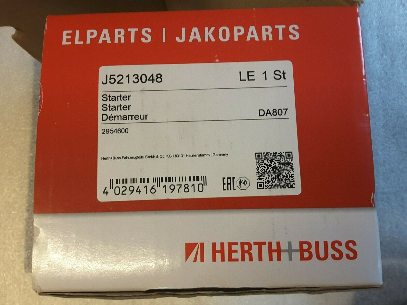Motor de arranque original HERTH+BUSS JAKOPARTS para MAZDA 12V J5213048 NUEVO.