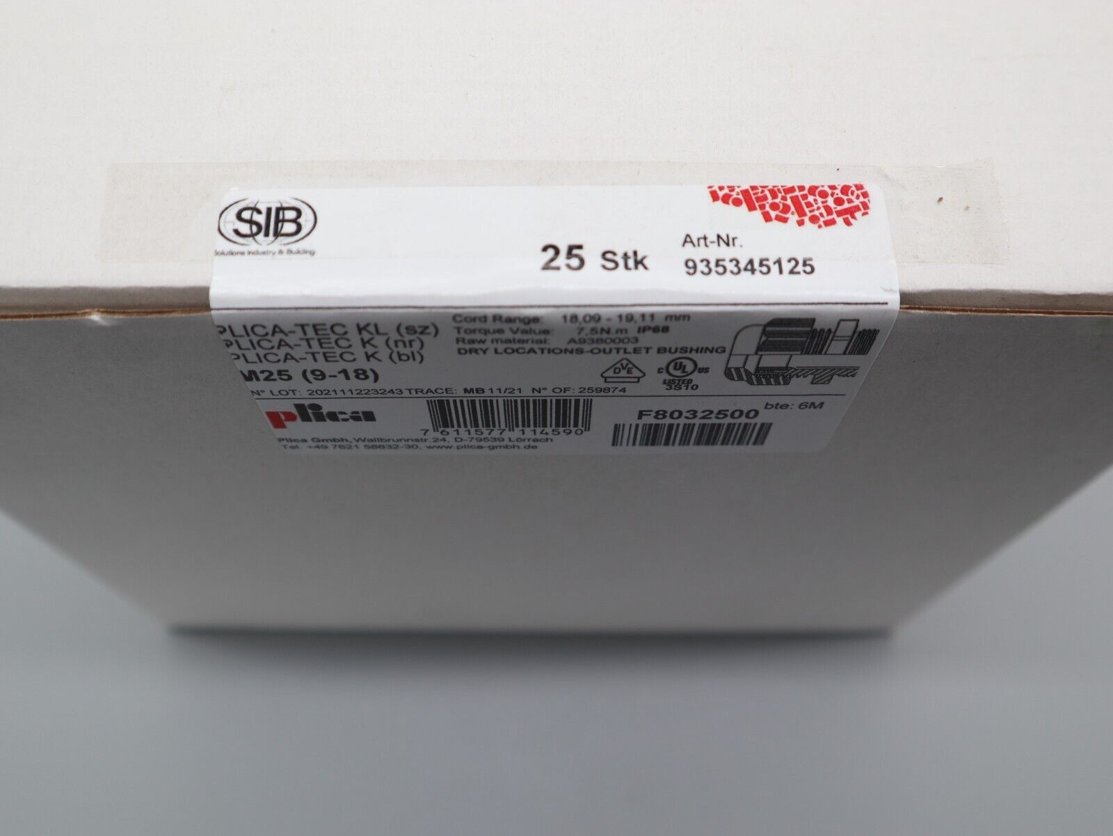 Plica M25 Kabelverschraubung mit Gegenmutter M25(9-18) Schwarz 25 x