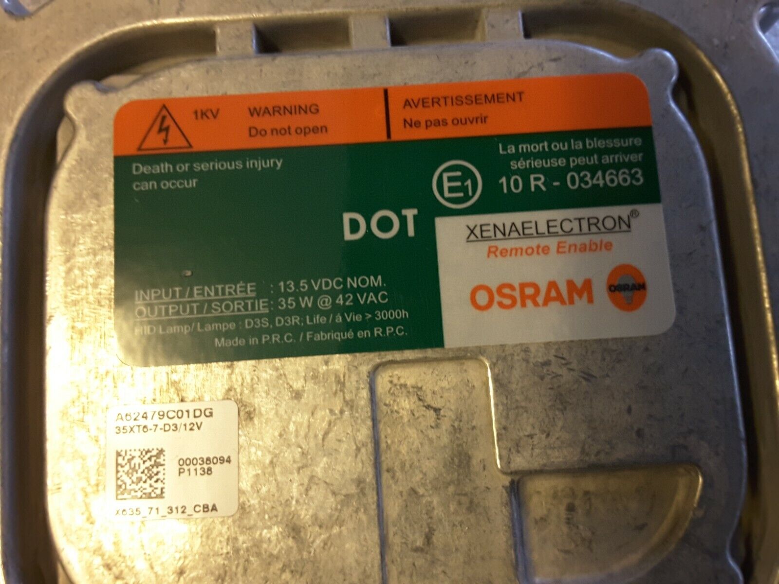 Steuergerät OSRAM Xenon 10R - 034663 D3S D3R 13,5V 42VAC Neu.