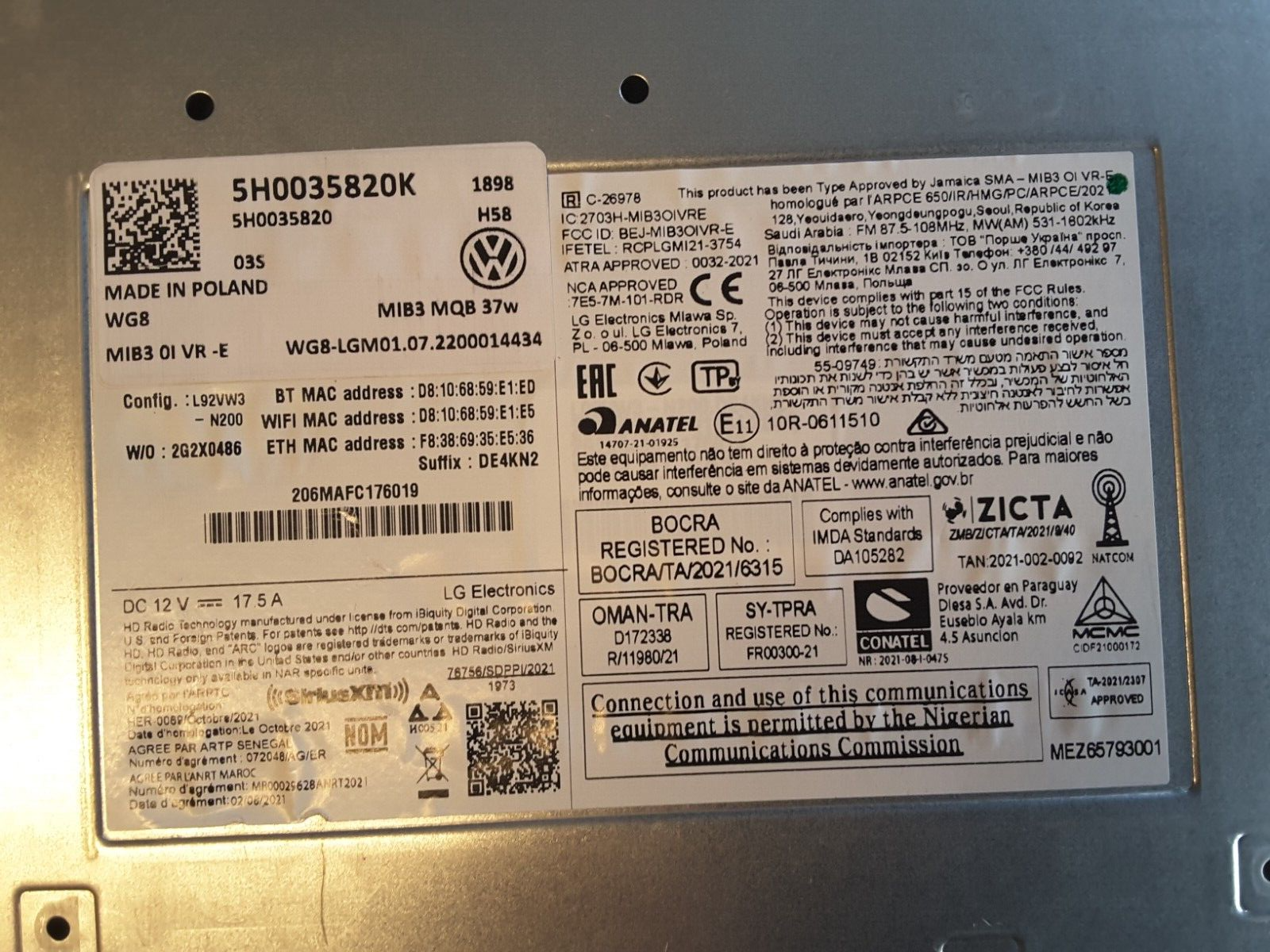 Navigationssystem Original VW Golf 8 ECU MIB3 MQB WG8 Head UP Unit 5H0035820K