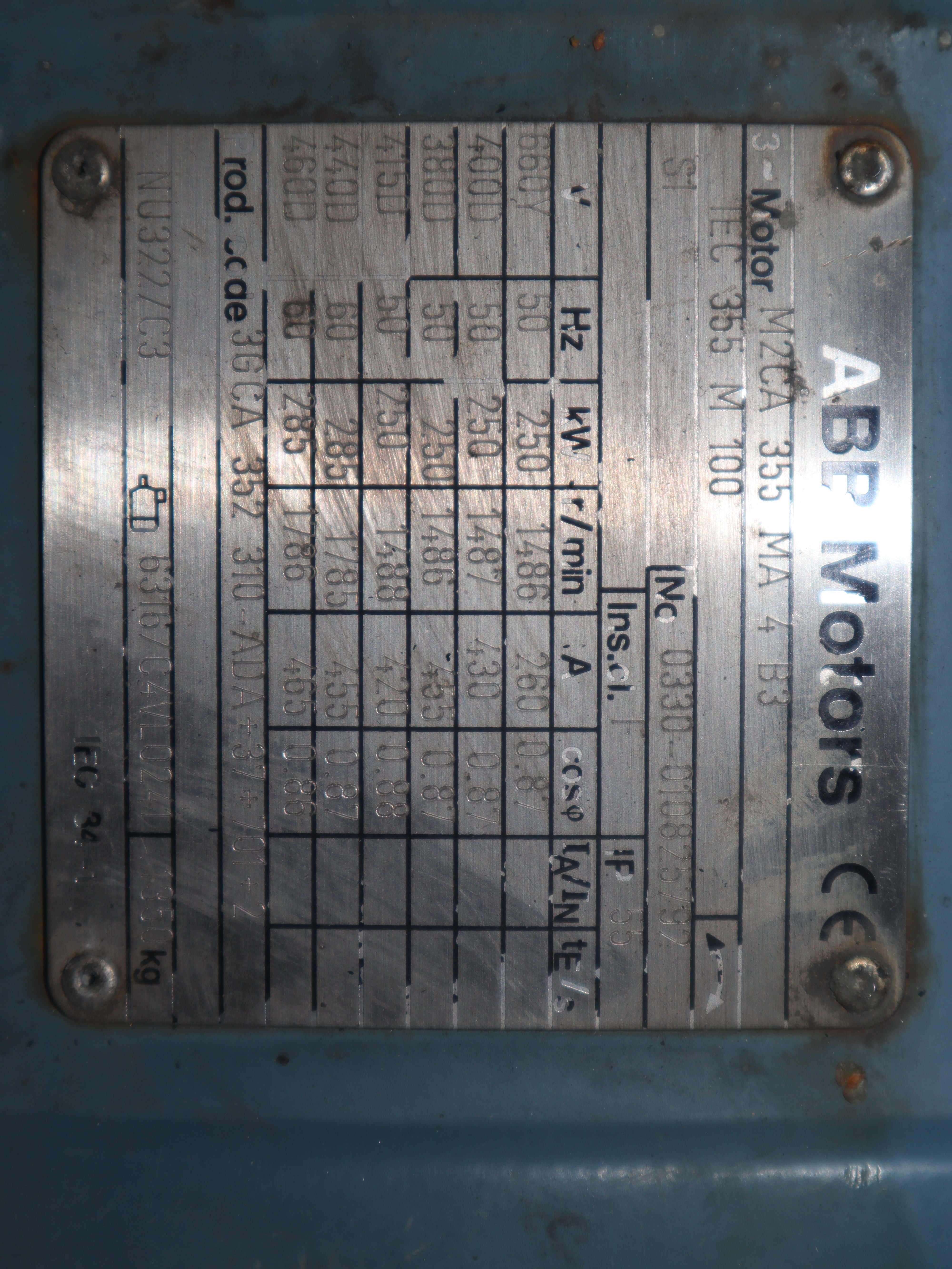 ABB Elektromotor, Drehstrommotor M2CA 355 MA 4B3 1486 r/min 250 KW Neu