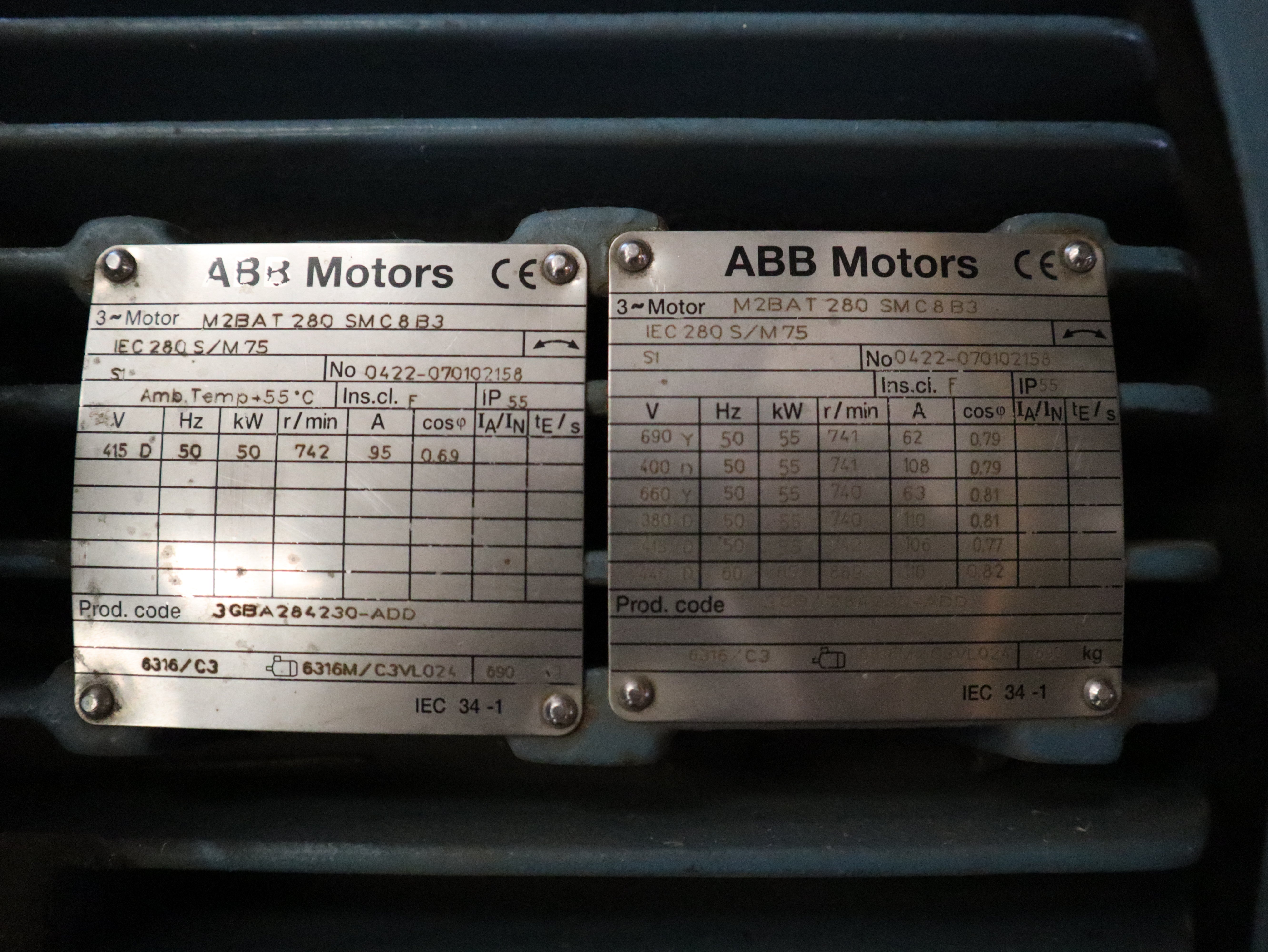 ABB Elektromotor,Drhestrommotor,M2BAT280SMC8B3, 55KW,741r/min Neu