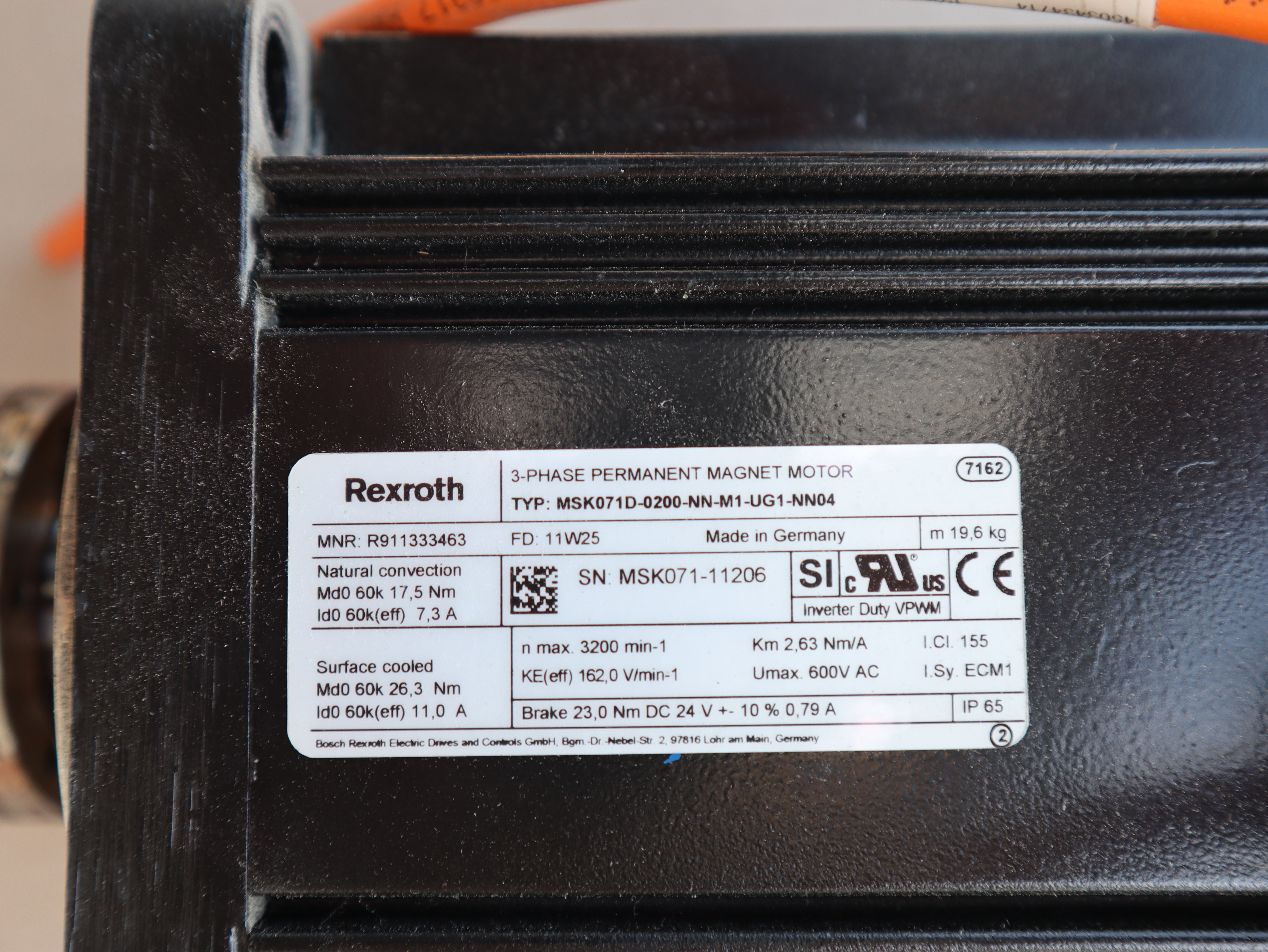 Rexroth 3-PH Permanet Magnet Motor MSK071D-0200-NN-M1-UG1-NN04 Gebraucht