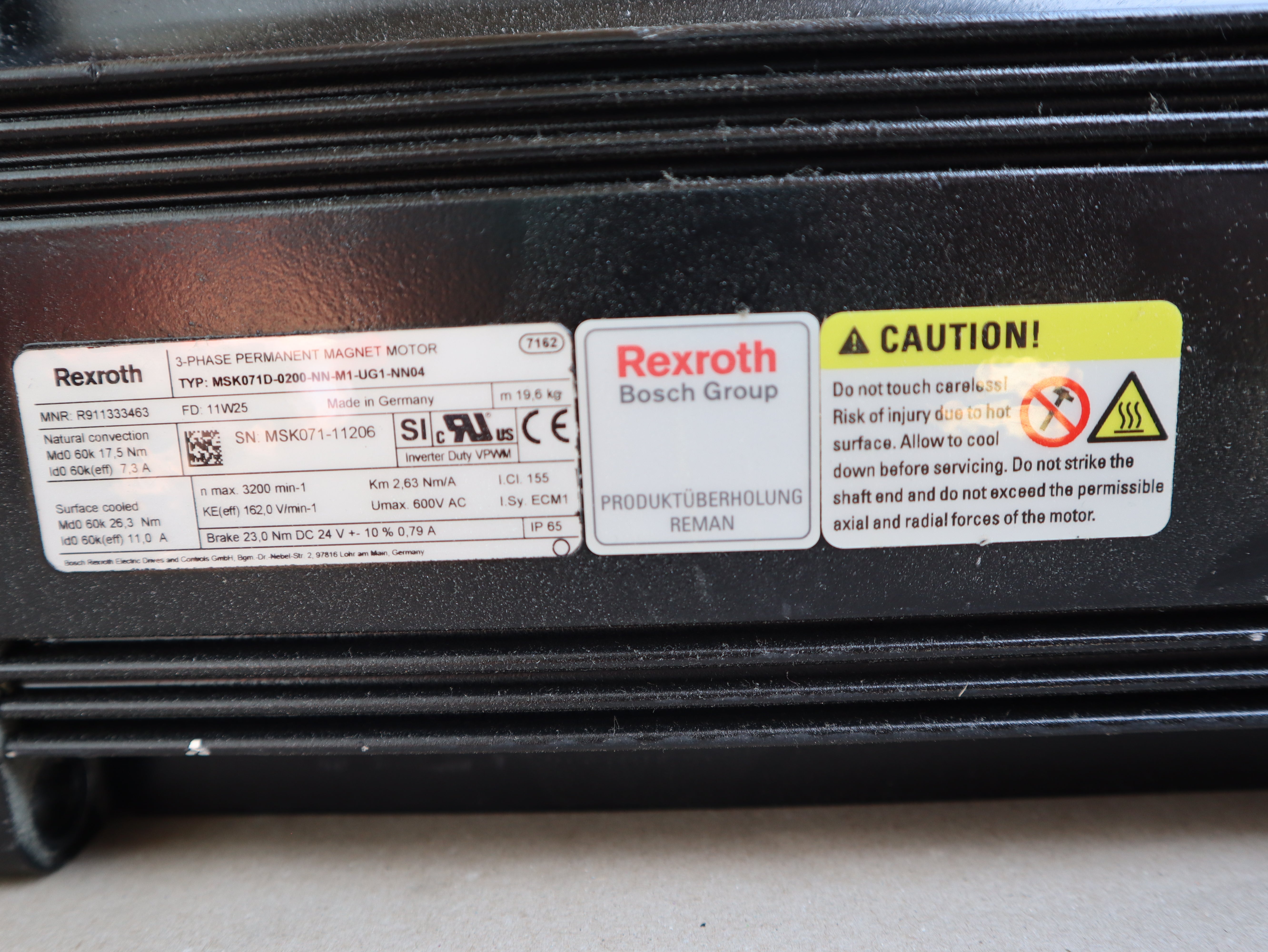Rexroth 3-PH Permanet Magnet Motor MSK071D-0200-NN-M1-UG1-NN04 Gebraucht