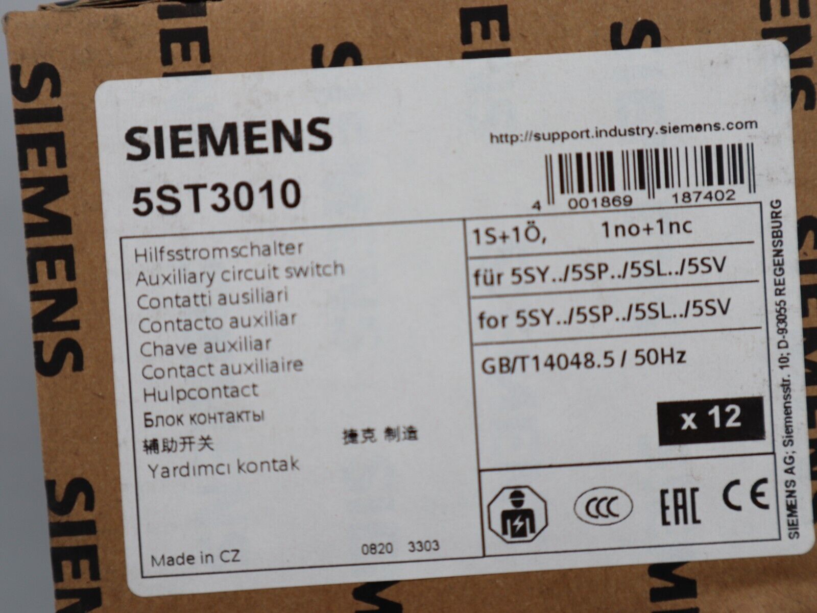 Siemens Hilfsstromschalter 5ST3010 auxiliary circuit switch 1NO+1NC 5ST301.AS