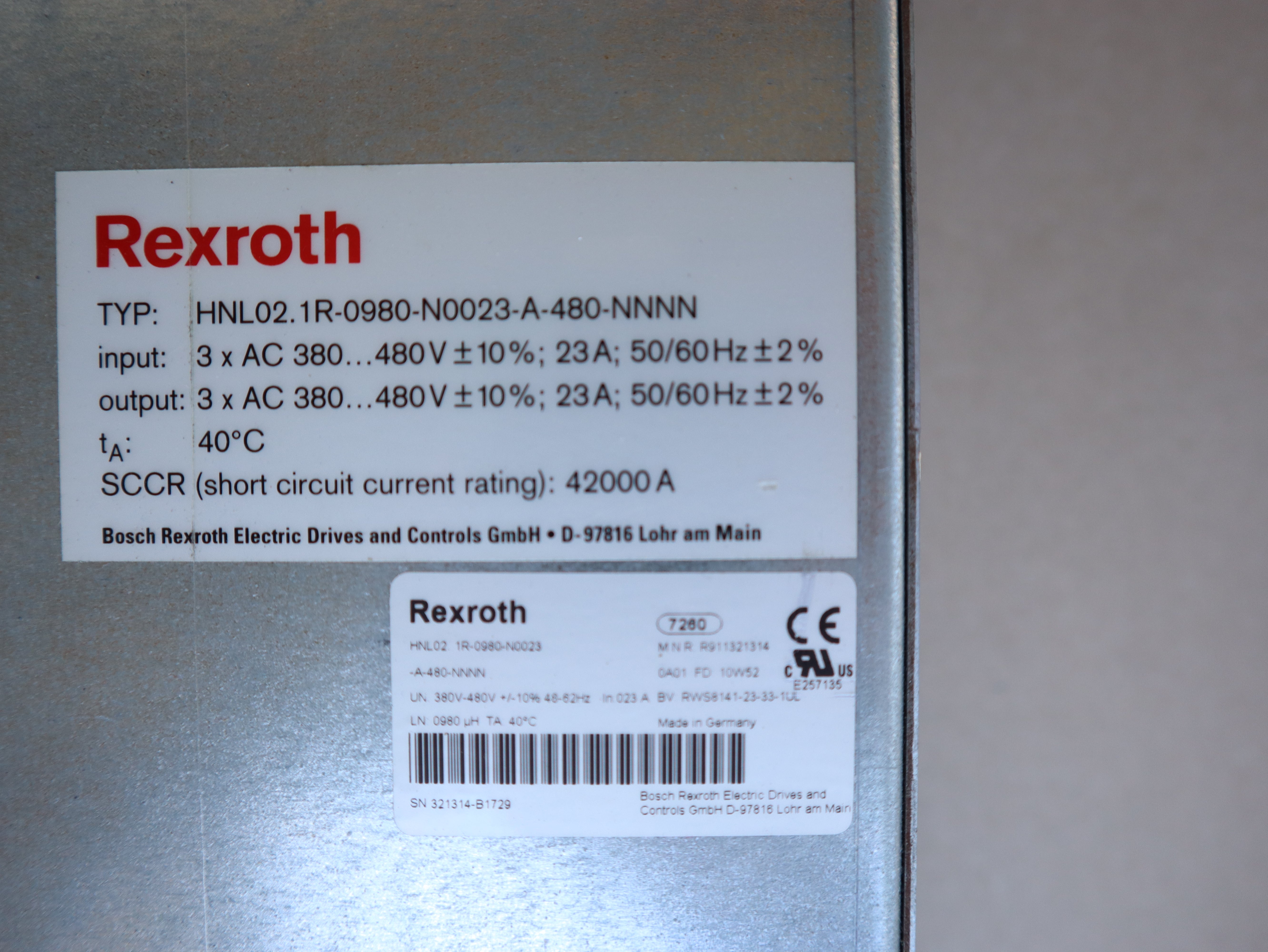 REXROTH Netzdrossel HNL02.1R-0980-N0023-A-480-NNNN MNR:R911321314 TOP!!!