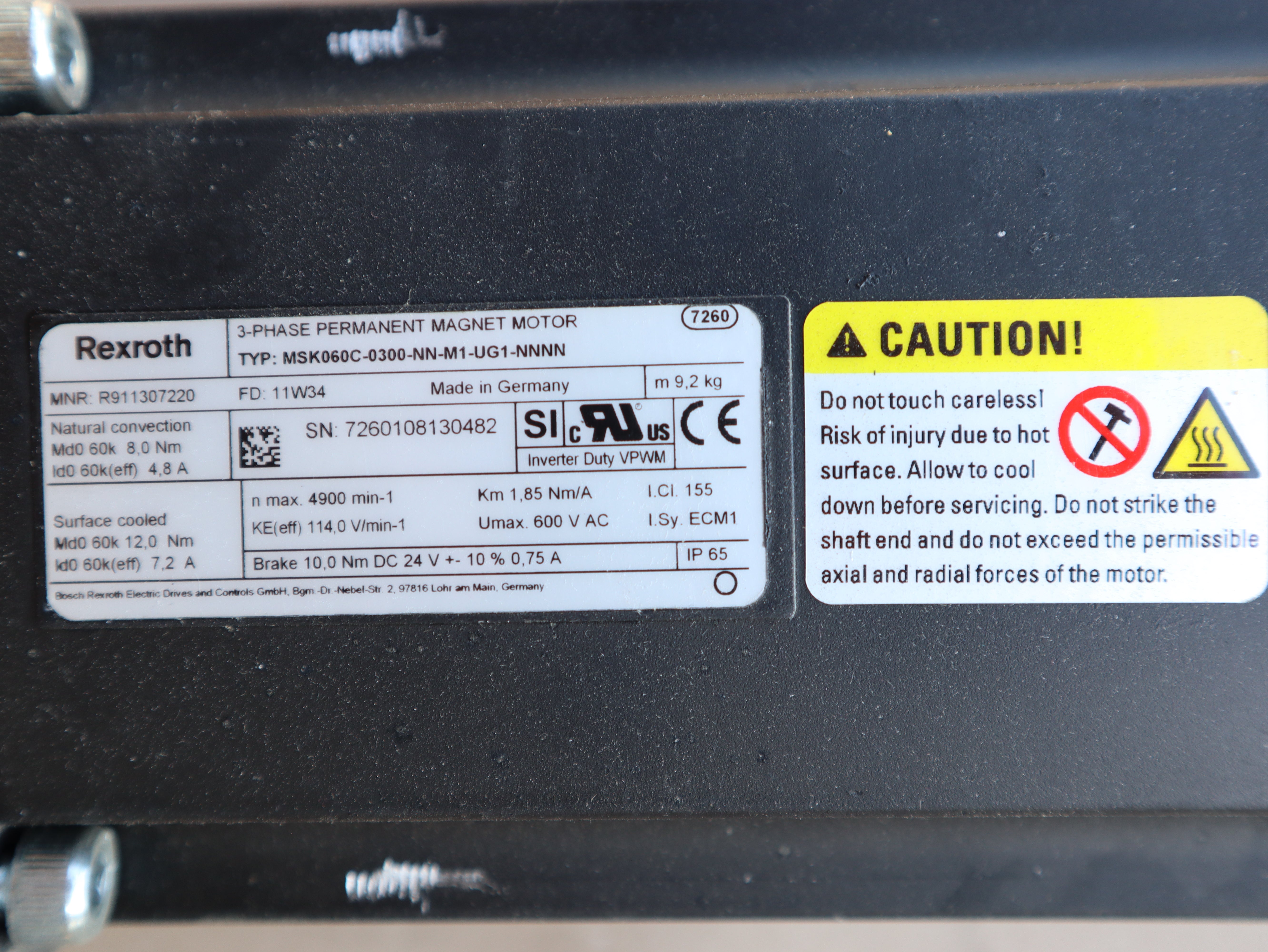Rexroth 3-PH Permanent Magnet Motor MSK060C-0300-NN-M1-UG1-NNNN Gebraucht